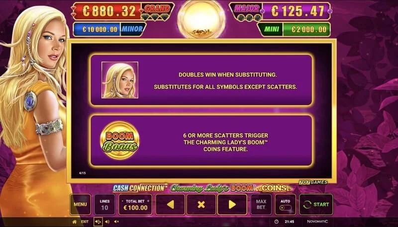 Cash Connection - Charming Lady's Boom Coins – Start der Boom Coins Runde auf dem 7×5 Raster