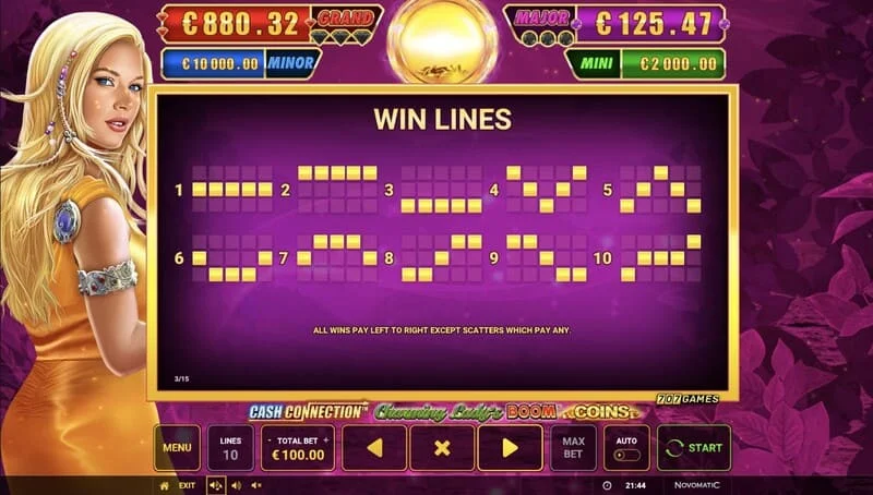Cash Connection - Charming Lady's Boom Coins – Gewinnlinien und Wild Charming Lady